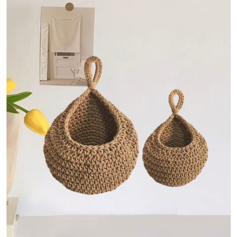 Handwoven Hanging Fruit Vegetable Basket, Organizer Container Decor for Kitchen Garden Mount Wall Plant