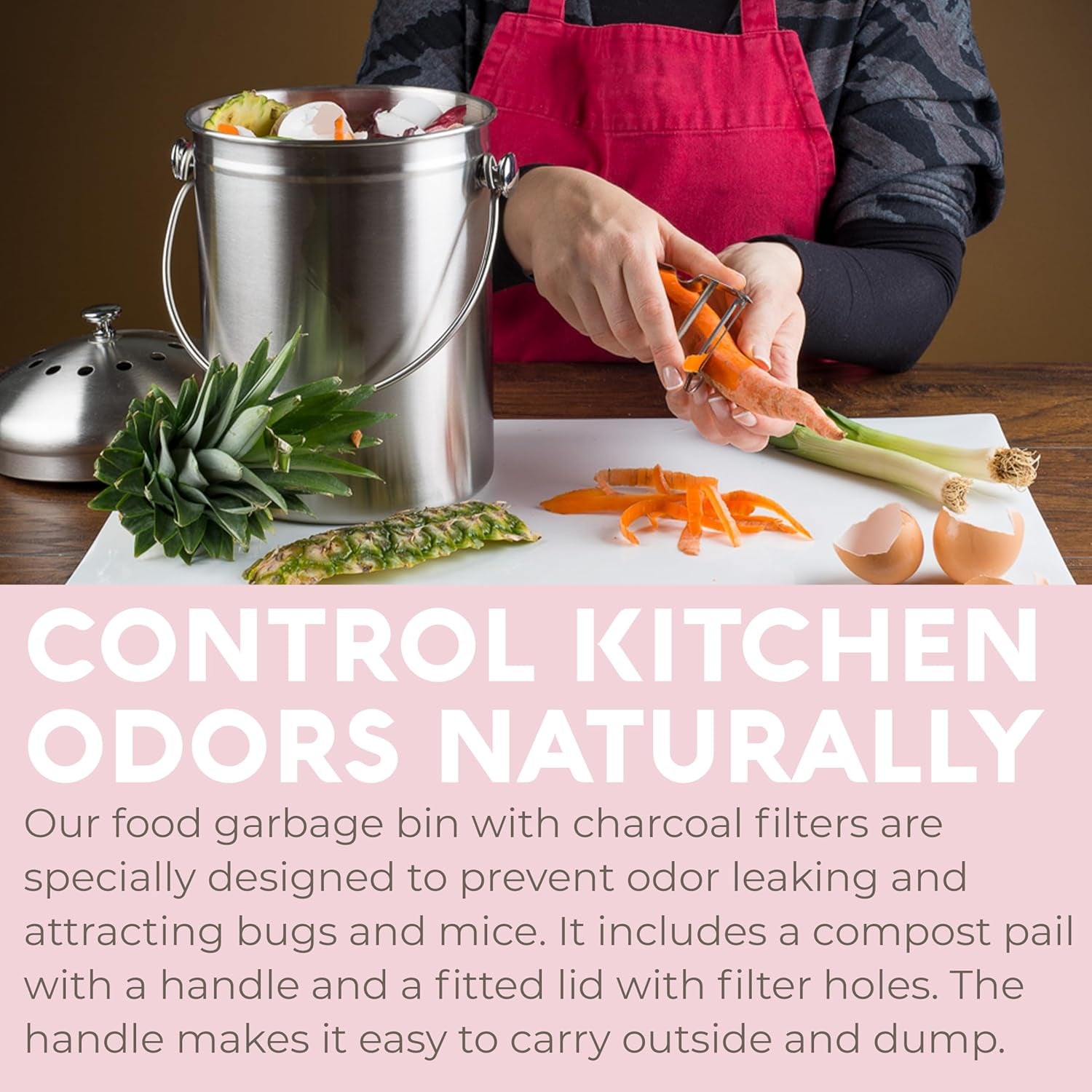 Top Rated  Stainless Steel Compost Bin 1.3 Gallon-Includes Charcoal Filter
