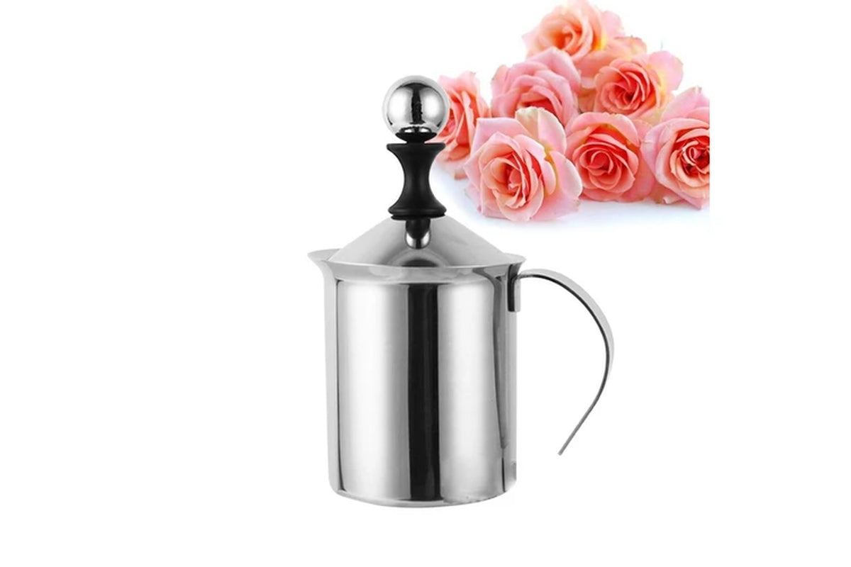 400Ml Double Mesh Manual Milk Frother Stainless Steel Hand Pump Milk Foamer Handheld Milk Frothing Pitchers for Cappuccions Coffee