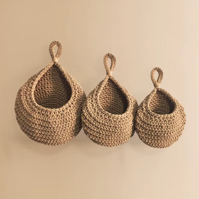 Handwoven Hanging Fruit Vegetable Basket, Organizer Container Decor for Kitchen Garden Mount Wall Plant