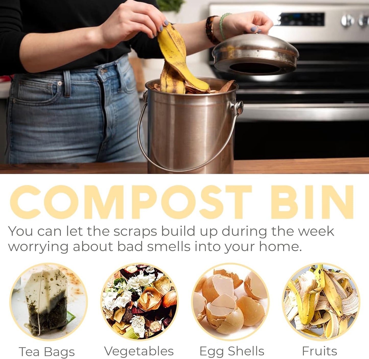 Top Rated  Stainless Steel Compost Bin 1.3 Gallon-Includes Charcoal Filter