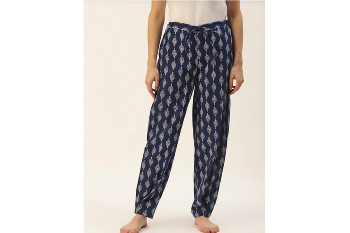 Mbeautiful Women'S Organic Cotton Hand-Block Printed Lounge Pants - Indigo - Black Friday Sale
