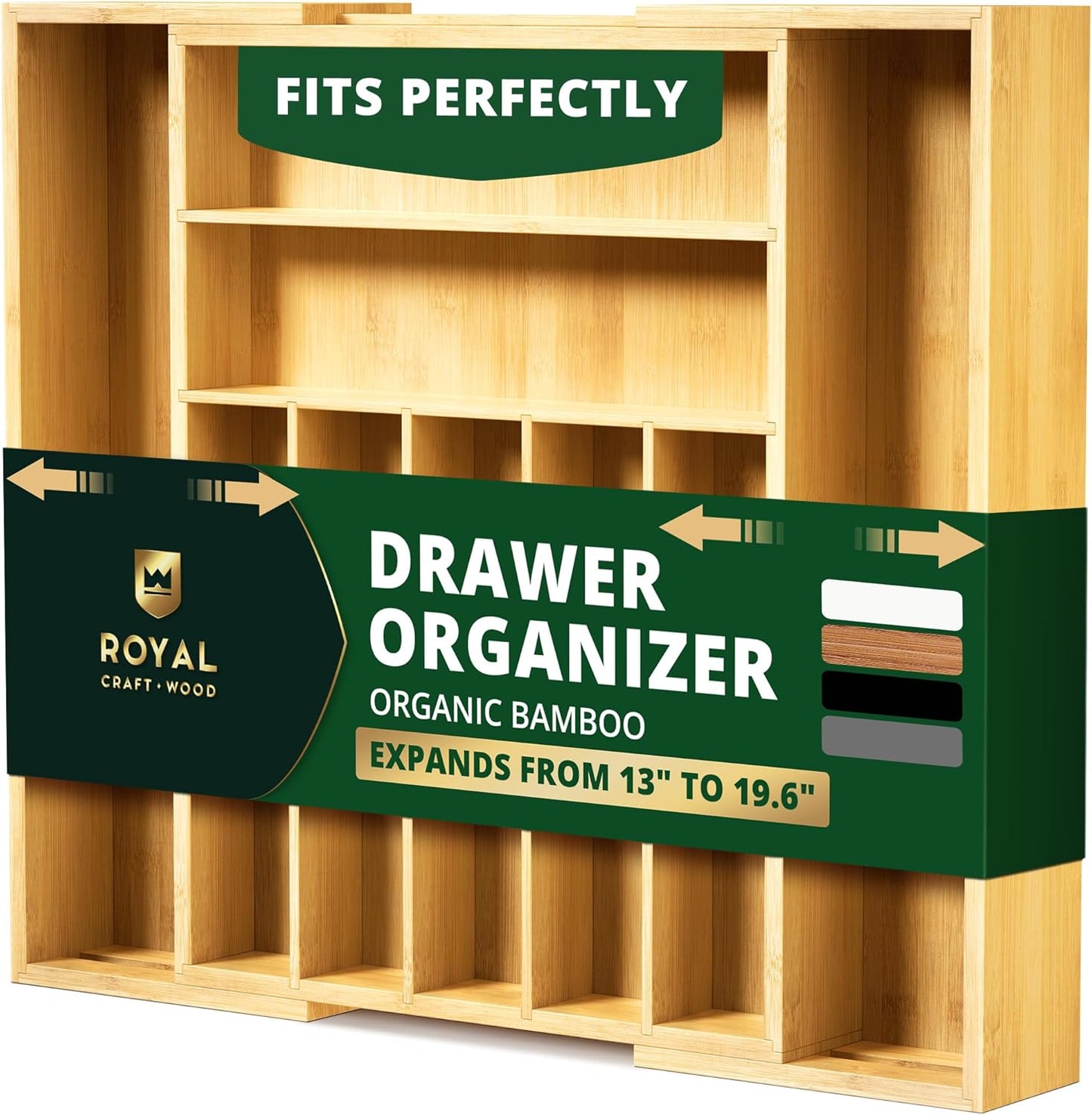 Bamboo Kitchen Drawer Organizer - Expandable Silverware Organizer/Utensil Holder and Cutlery Tray with Grooved Drawer Dividers for Flatware and Kitchen Utensils