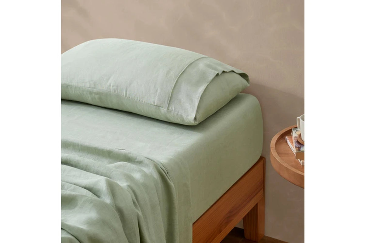 Vintage Washed Hemp Linen Sheet Set Sage (Queen,King,Super King)