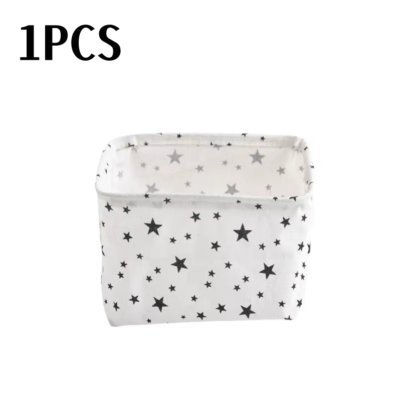 Small Foldable Canvas Storage Basket with Handle Cotton and Linen Desktop Storage Box Small Fresh Waterproof Storage Basket 1PC