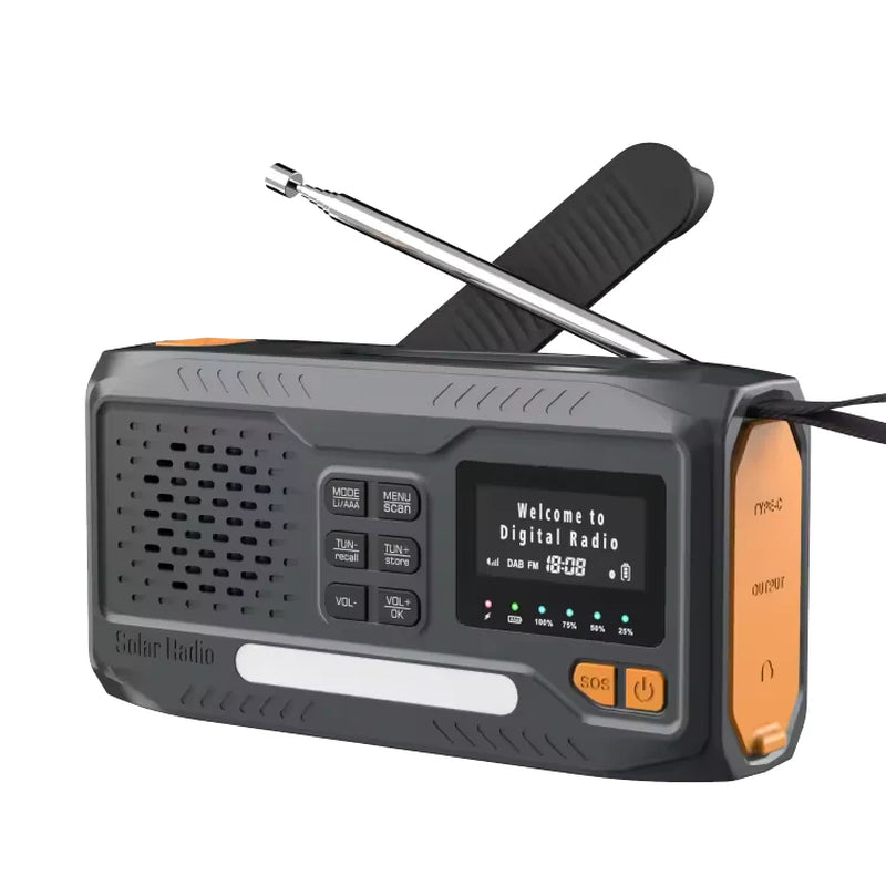 Solar Hand Crank Emergency Radio – Bluetooth, DAB+/FM, 4000Mah Power Bank, LED Torch & SOS Alarm