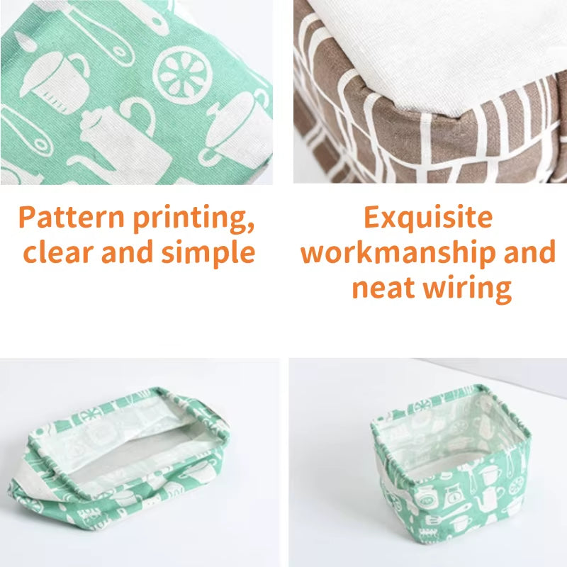 Small Foldable Canvas Storage Basket with Handle Cotton and Linen Desktop Storage Box Small Fresh Waterproof Storage Basket 1PC