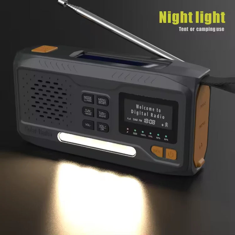 Solar Hand Crank Emergency Radio – Bluetooth, DAB+/FM, 4000Mah Power Bank, LED Torch & SOS Alarm