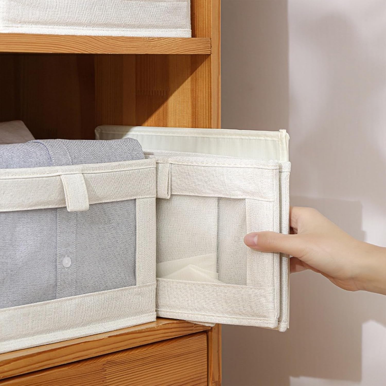 Linen Closet Organizers and Storage, 4 Pack Closet Storage Bins Linen Closet Baskets for Closet Organization Foldable Closet Organizer Bins with Clear Window for Organizing Clothing, Jeans, Shelves