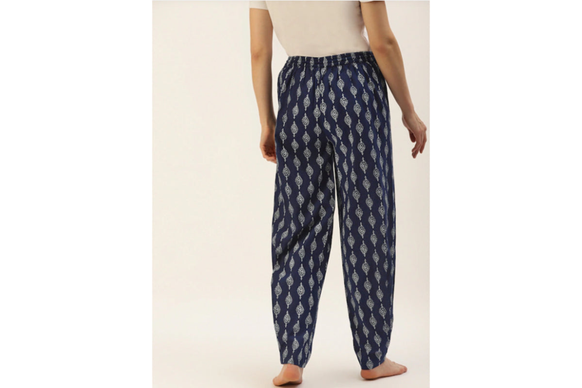 Mbeautiful Women'S Organic Cotton Hand-Block Printed Lounge Pants - Indigo - Black Friday Sale