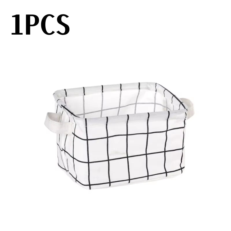Small Foldable Canvas Storage Basket with Handle Cotton and Linen Desktop Storage Box Small Fresh Waterproof Storage Basket 1PC