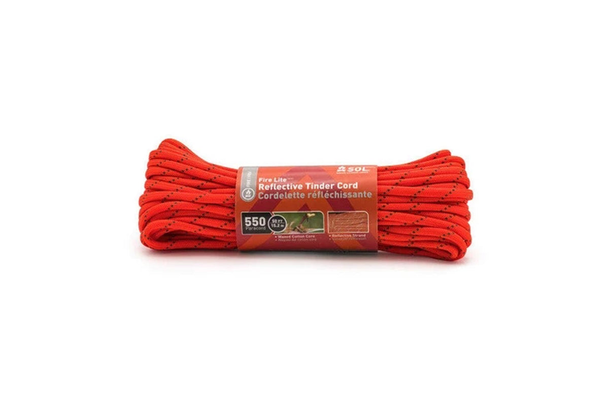 SOL Tinder Cord 550 Grade Reflective High Visibility Fire Starter Paracord 50Ft