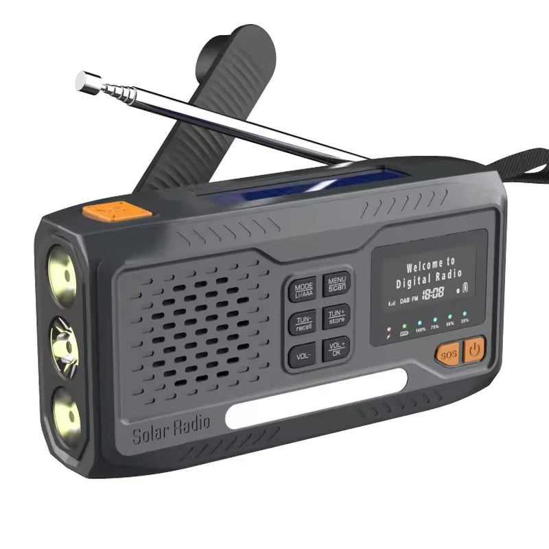 Solar Hand Crank Emergency Radio – Bluetooth, DAB+/FM, 4000Mah Power Bank, LED Torch & SOS Alarm